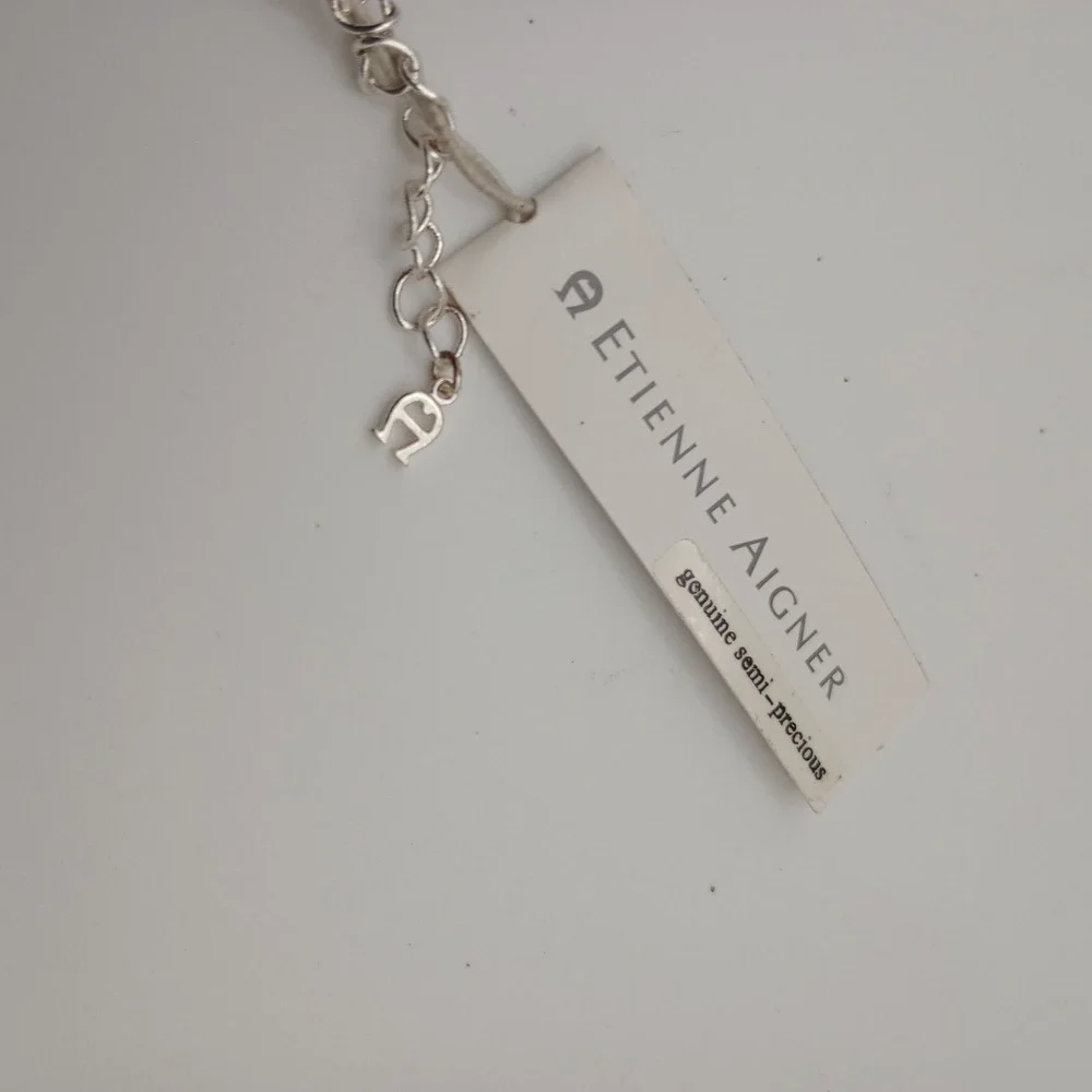 Etienne Aigner Silver-Tone Filigree Round Semi-Precious Pendant Necklace w/‎ Box